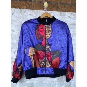 Vintage Mighty Picasso Artsy Women’s Bomber Jacket Art Coat Abstract Colorful